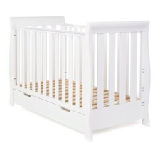 Obaby Stamford MINI Cot Bed & Drawer - Classic Sleigh Design - Baby to Toddler