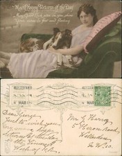 Birthday Postcard Glamour Woman & Dog GB 1918 Cancel EW Savory 572B