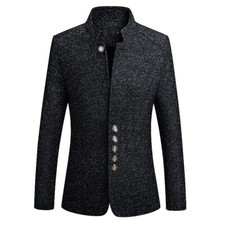 Mens Single Breaste Stand Collar Jacket Chinese Tunic Suit Business Blazer Coat