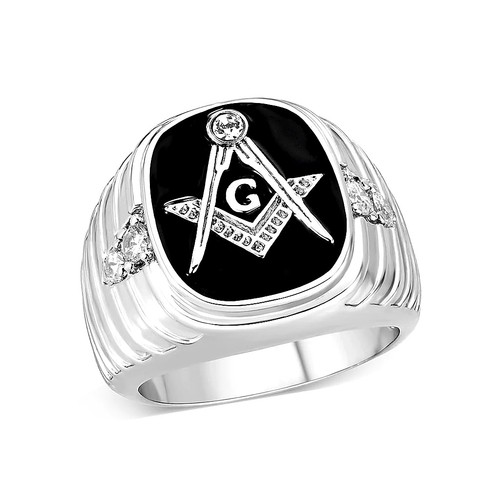 Men freemason ring rhodium - freemason,
