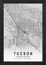 Tucson Light City Map Framed