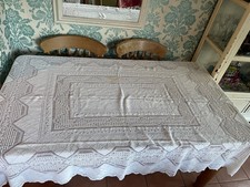 Vintage Cream Crochet Table Cloth 74” x 56” large 
