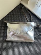 BODEN REAL LEATHER SILVER SHOULDER BAG / CLUTCH WITH PINK COTTON LINING