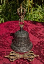 Beautiful Very Fine Tibetan Temple Bell With Mantra + Dorje, Great Sound