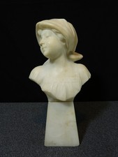 Sculpture Statue Antique Bust Of Woman Alabaster