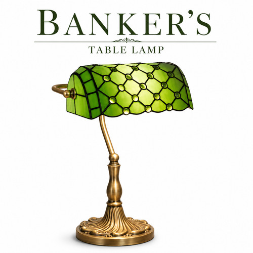 Green banker table lamp - lamp, w/