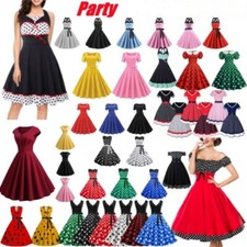 Women 50s 60s Rockabilly Swing Dress Cocktail Retro Casual Evening Party Dress