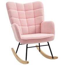 HOMCOM Wingback Rocking Chair for Nursing w/ Steel Frame and Wooden Base Pink