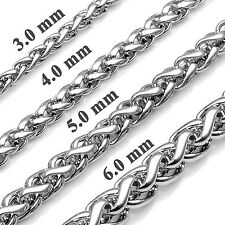Men's Women's Stainless Steel Necklace Wheat Chain Link Silver Tone 3.0-6.0mm