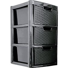 Large Rattan Drawer Plastic Storage Unit Home Office Chest Drawers 2/3/4 Tiers