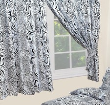 Kalahari 66" x 54" Unlined Pencil Pleat Curtains Animal Print Zebra Leopard