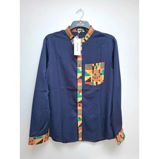 Men's Dashiki Shirt Medium African Tribal Graphic Patchwork Long Sleeve new