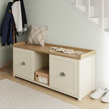 Lancaster 2 Door Shoe Bench Storage Seat Organiser Cream Hallway Entryway