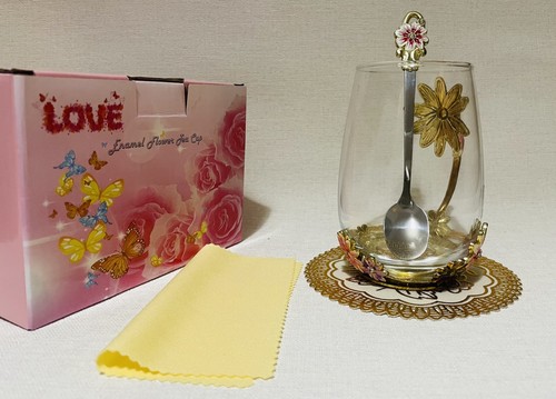 Enamel floral glass - floral, tea