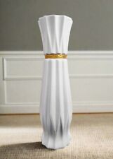 Large White Ceramic Floor Standing Vase With Gold Detail 60cm 24 Inch Flowers