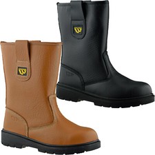 Mens Leather Rigger Fur Lined Safety Boots Steel Toe Cap Pull On Work Boots Sz