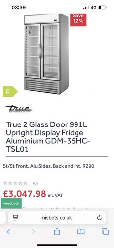 True glass door - 991l, upright