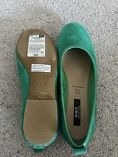 M & S LADIES SUEDE BALLET FLAT SHOES SIZE UK 6.5 Emerald Green Slip On