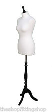 DELUXE Size 8 Female Dressmakers Dummy Mannequin Tailors White Bust Black Stand 