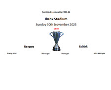 Rangers v Falkirk 30-11-25 SPL Unofficial Team Sheet