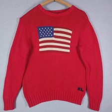 Vintage Polo Ralph Lauren Sweater Mens Small Red American Flag Crewneck 90s READ