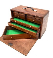 Antique Wooden Engineers Toolbox / Tool Box / Collectors Cabinet with Key c.1950