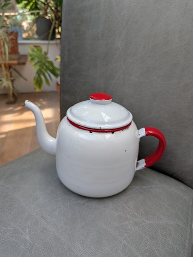 Vintage 60s white red enamel - vintage,