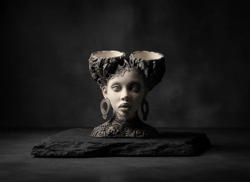 Gothic cat head - head, planter