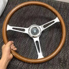 NARDI Classic 370mm Car Steering Wheel Wood with ND Horn Chrome bracket