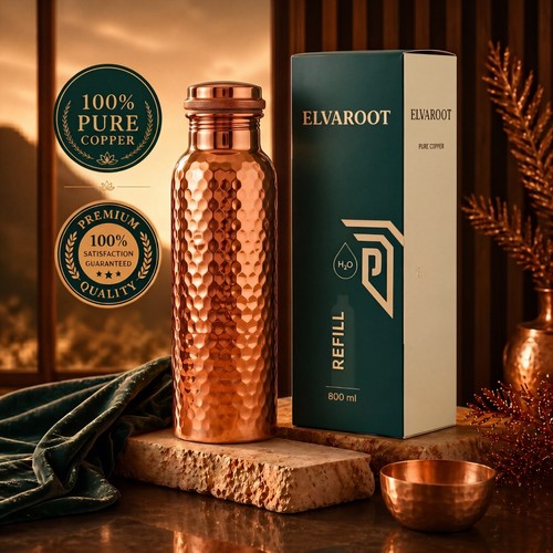 Pure copper water bottle 800ml - copper,