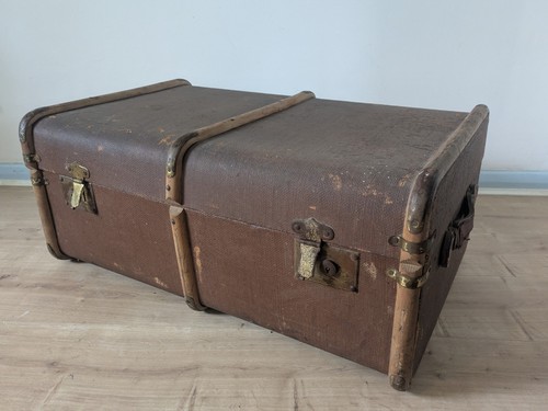 Vintage steamer trunk canvas - steamer,