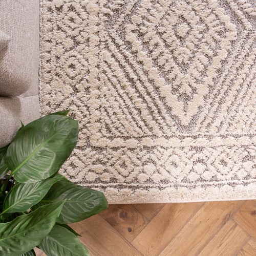 Cream grey textured rugs - cream,