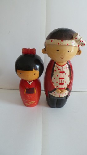 Pair wooden boy girl - of,