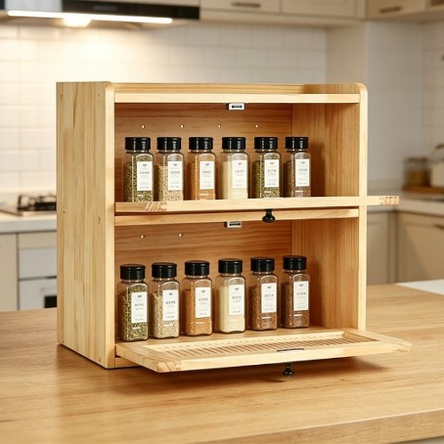 Wooden bread bin double layer - double,