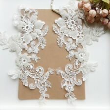 1 Pair Beaded Blossom Lace Appliqué Bridal Gown Embroidery Floral Lace Patch