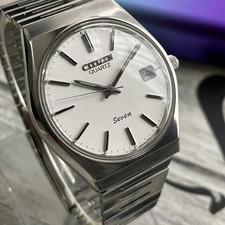 Citizen Watch SEVEN Mens Vintage 1983 All Steel 35mm Case