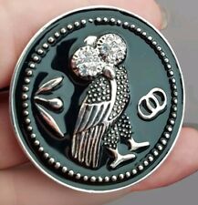 Silver Tone Black Enamel Owl