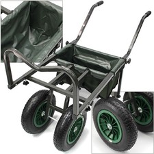 Carp Fishing Barrow Twin Big Wheels & Steel Adjustable Body Built In Tackle Bag