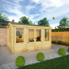 Premium Log Cabin. 13x10ft Solid Garden summer House With Apex Roof (19mm)