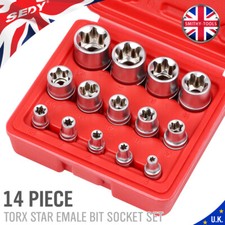 14pcs Female E Torx Star Bit Socket Set External Hex Torque E4-E24 With Case UK