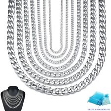 TANK CHAIN 2mm - 10mm Solid Stainless Steel Necklace 30cm - 120cm Men's Women 