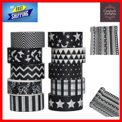 Elegant black white washi tape - black,