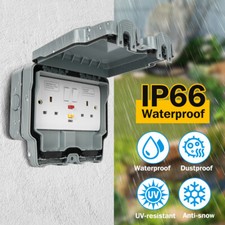 OUTDOOR SOCKET WEATHERPROOF STORM DOUBLE SWITCHED RCD SOCKET 13 AMP 2 GANG IP66