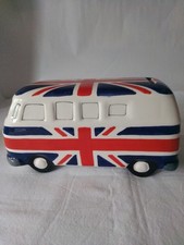 VW Camper Van Ceramic Money Box Union Jack Design In Vgc