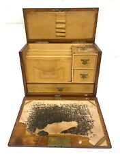 R WILLIE HILL & Co GLASGOW Antique Fold Out Oak Desk Stationary Cabinet Tabletop