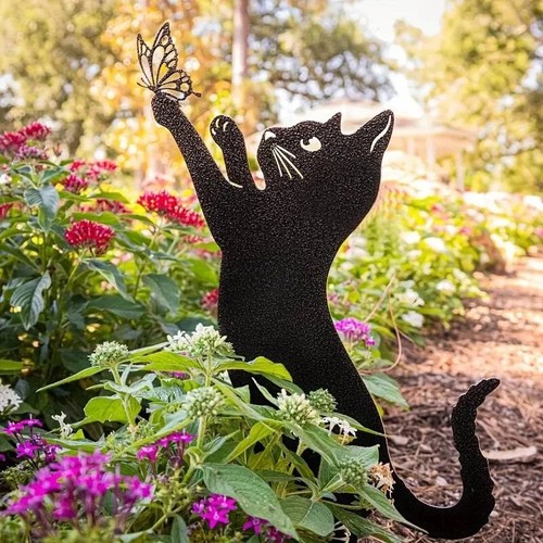 Metal cat garden - garden, stake