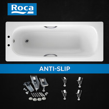 Roca Carla 1700 x 700mm Steel Bath 2 Tap Holes with Grips & Anti-Slip + Legs
