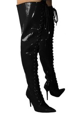 Thigh High Boots Black Patent