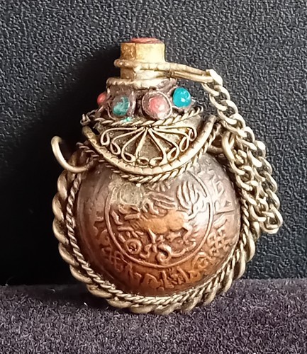 Vintage brass tibetan bottle - brass,