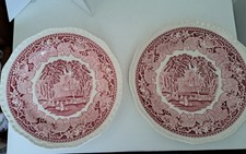 Vintage Masons Vista Ironstone Plates X2 Pink Red Made In UK